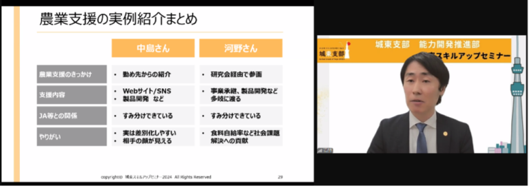 [2025/02/26] 【城東スキルアップセミナー】「農業支援で新たな扉を開く！」～ゼロから学ぶ農業支援の基礎と事例 ～開催報告